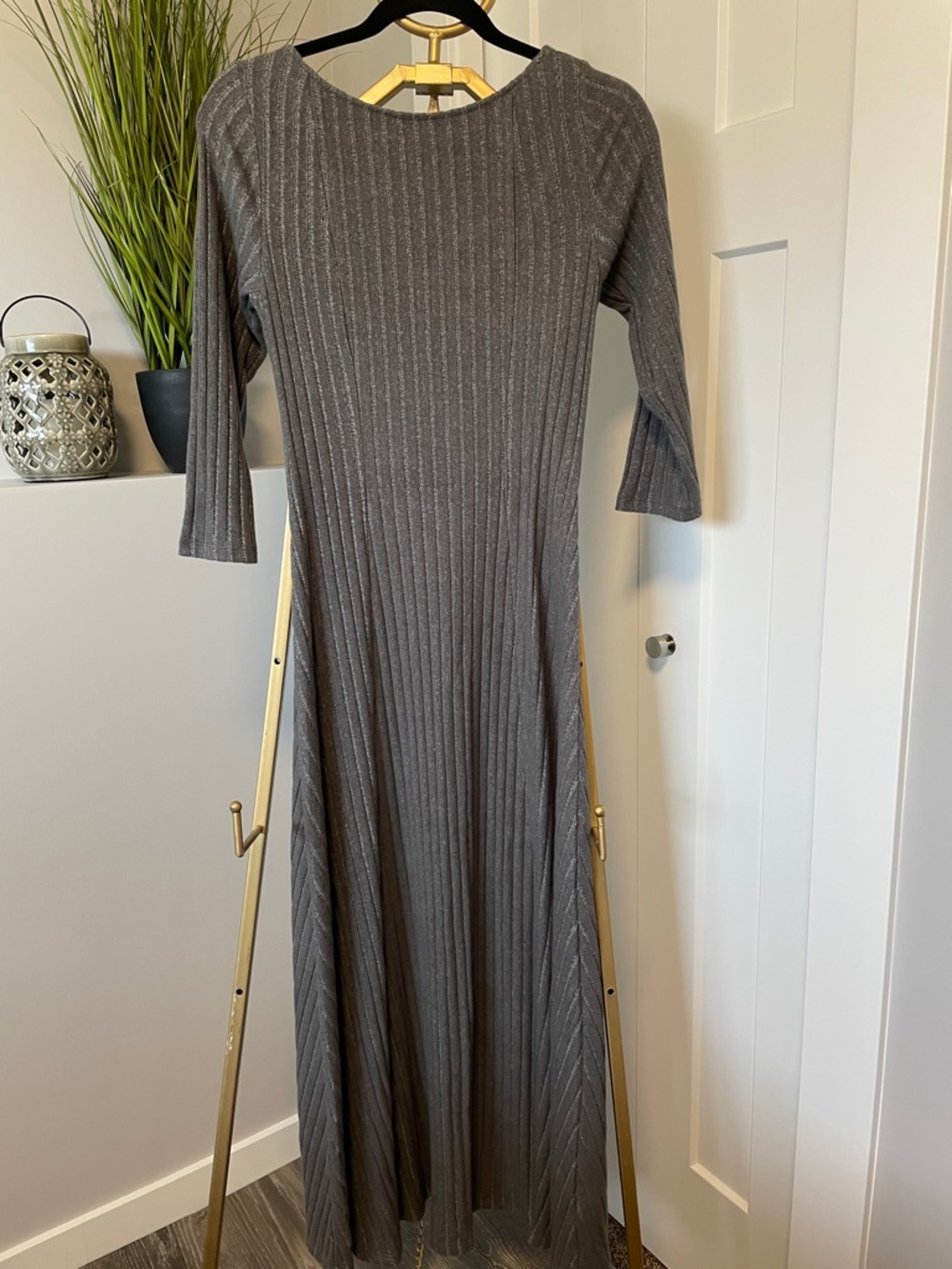 Old Navy Ribbed Knit Fit & Flare Maxi Dress, Grey, Size Small